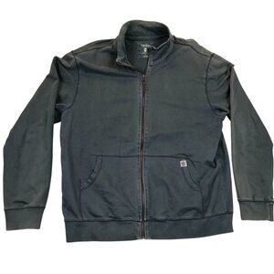 Izod Mens Jacket Large Black Vintage French Terry Full-Zip Mock Neck Pockets
